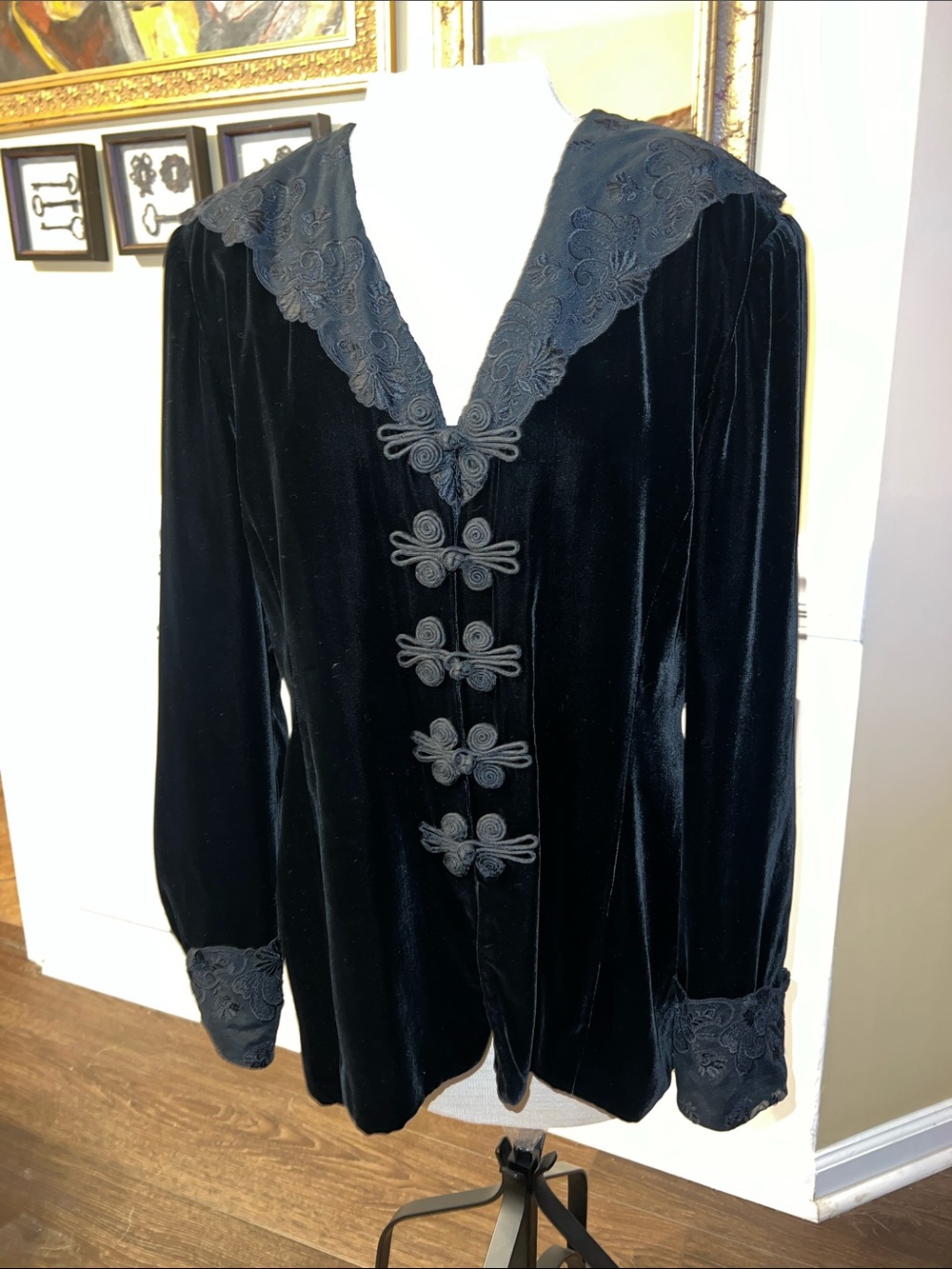 Black Velvet Embroidered Blazer Jacket